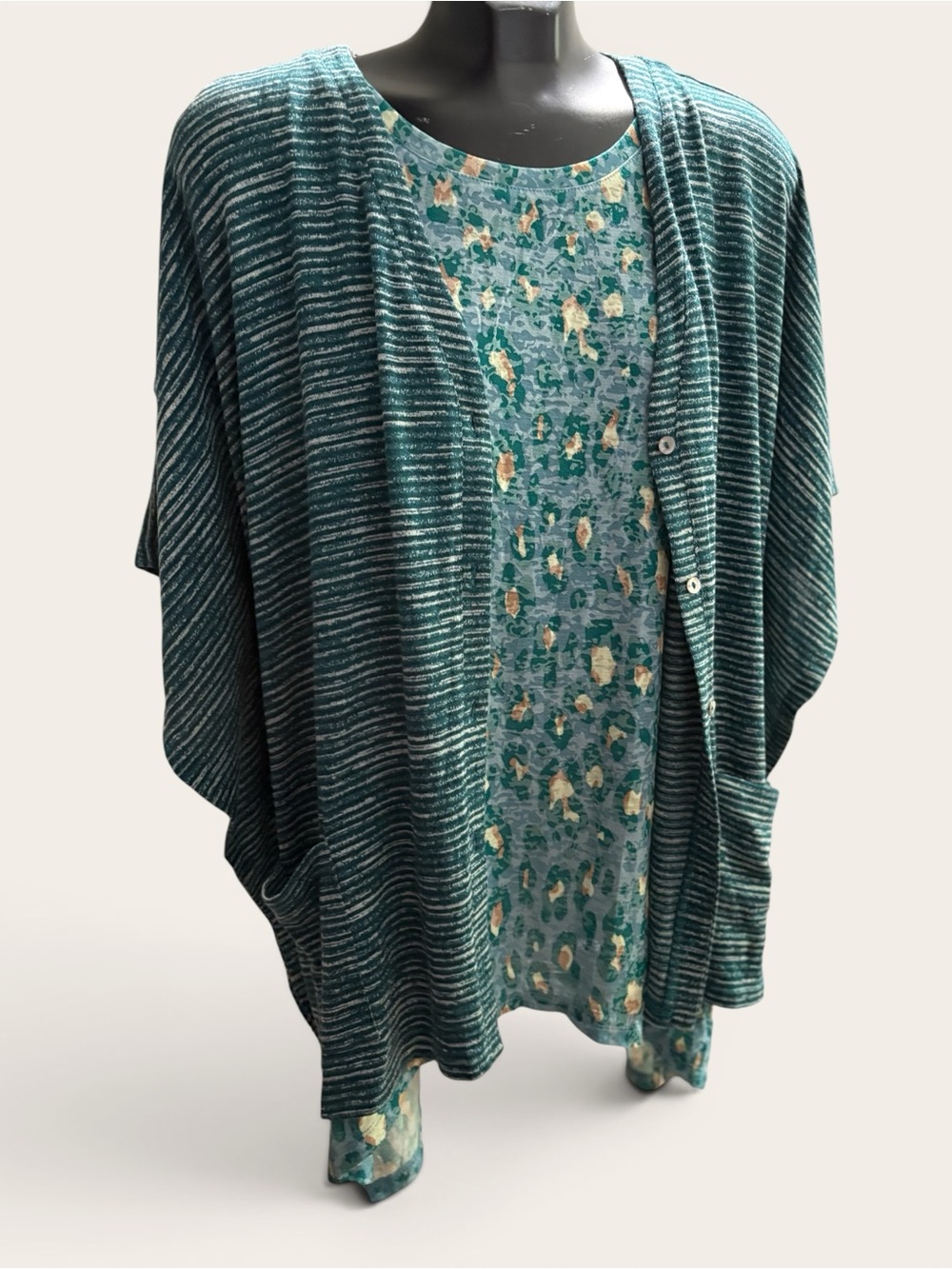 LOGO Lori Goldstein Layered Tunic Set Boho Lagenlook Asymmetrical Teal- S/M - Picture 3 of 10